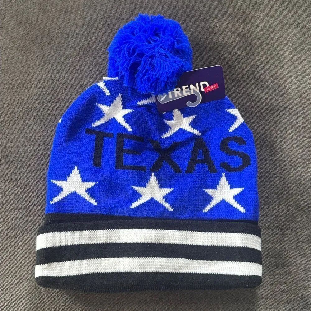 Adult Unisex Blue White Black Texas Beanie with Stars Stripes One Size NWT